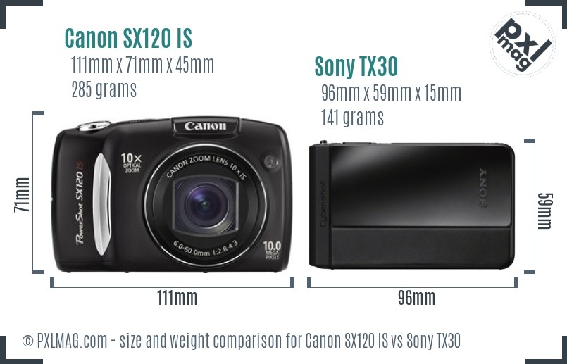 Canon SX120 IS vs Sony TX30 size comparison