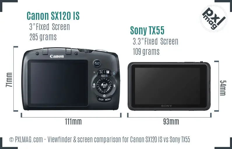 Canon SX120 IS vs Sony TX55 Screen and Viewfinder comparison Canon SX120 IS vs Sony TX55 Screen and Viewfinder comparison