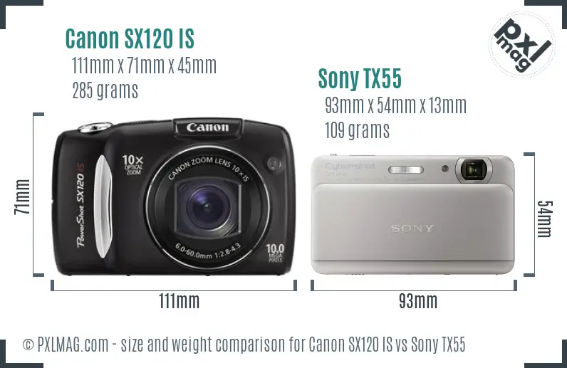 Canon SX120 IS vs Sony TX55 size comparison Canon SX120 IS vs Sony TX55 size comparison
