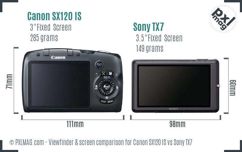 Canon SX120 IS vs Sony TX7 Screen and Viewfinder comparison