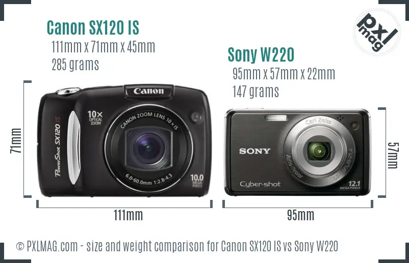 Canon SX120 IS vs Sony W220 size comparison