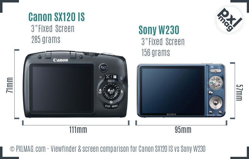 Canon SX120 IS vs Sony W230 Screen and Viewfinder comparison