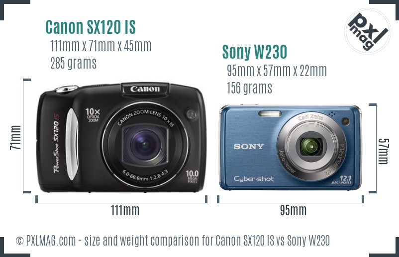 Canon SX120 IS vs Sony W230 size comparison