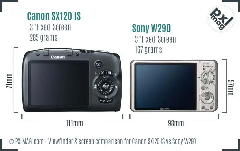 Canon SX120 IS vs Sony W290 Screen and Viewfinder comparison