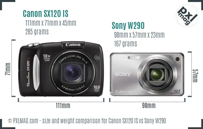Canon SX120 IS vs Sony W290 size comparison