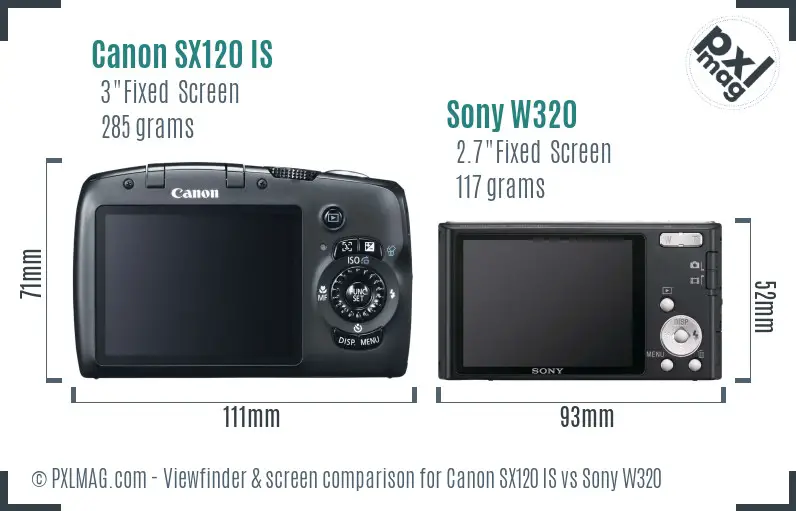 Canon SX120 IS vs Sony W320 Screen and Viewfinder comparison