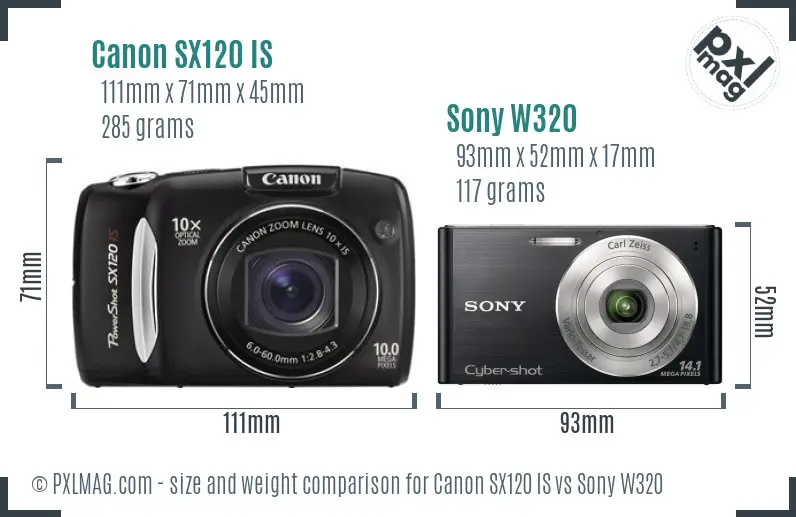 Canon SX120 IS vs Sony W320 size comparison