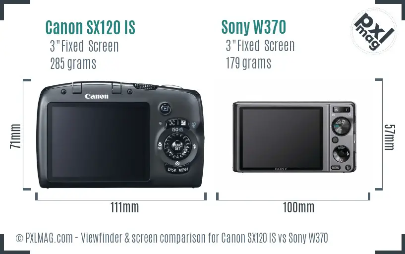 Canon SX120 IS vs Sony W370 Screen and Viewfinder comparison