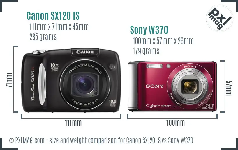 Canon SX120 IS vs Sony W370 size comparison