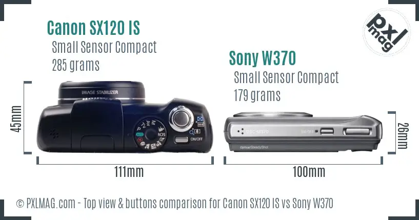 Canon SX120 IS vs Sony W370 top view buttons comparison