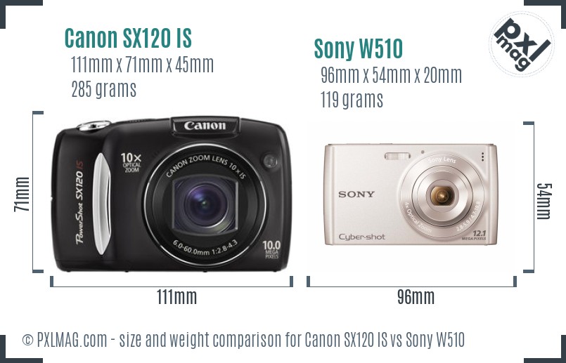 Canon SX120 IS vs Sony W510 size comparison Canon SX120 IS vs Sony W510 size comparison