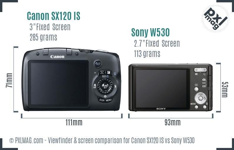 Canon SX120 IS vs Sony W530 Screen and Viewfinder comparison
