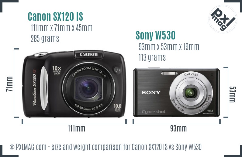 Canon SX120 IS vs Sony W530 size comparison