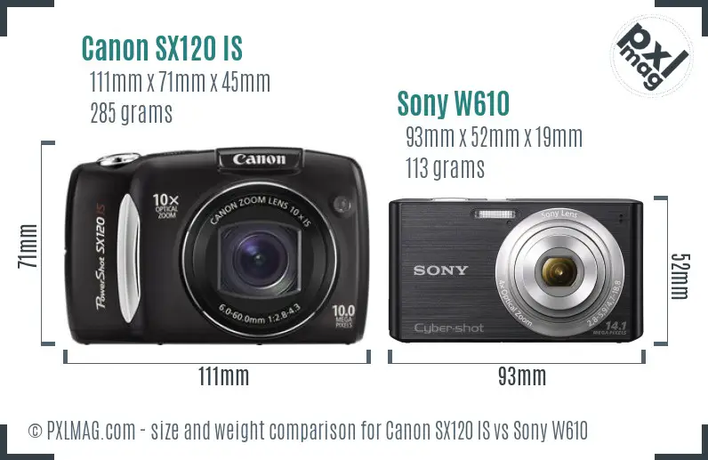 Canon SX120 IS vs Sony W610 size comparison