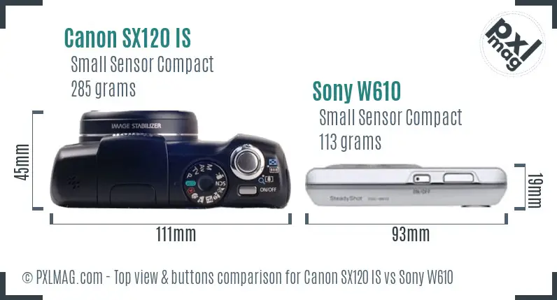 Canon SX120 IS vs Sony W610 top view buttons comparison