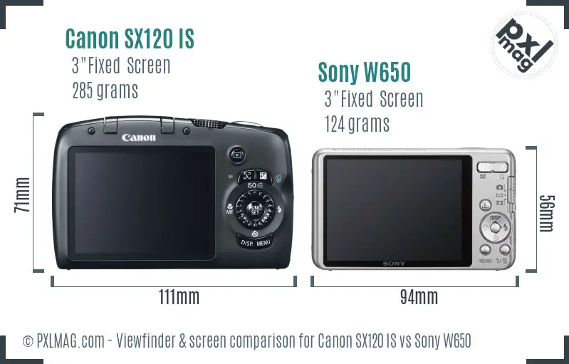 Canon SX120 IS vs Sony W650 Screen and Viewfinder comparison