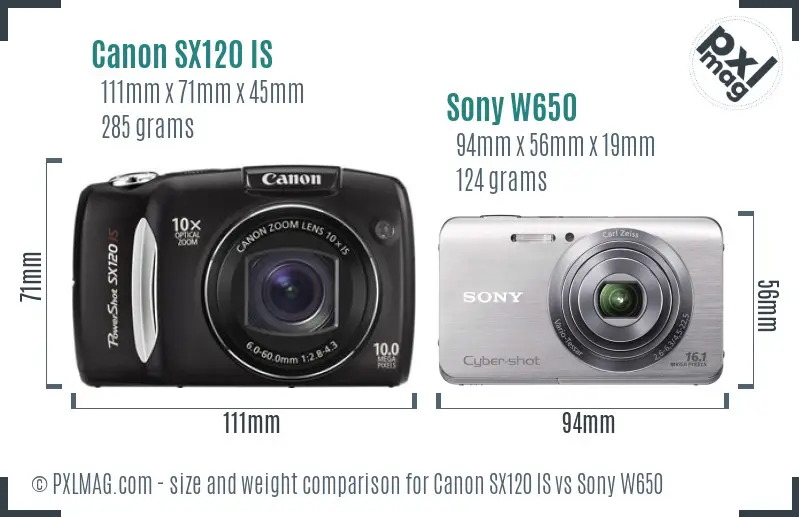 Canon SX120 IS vs Sony W650 size comparison