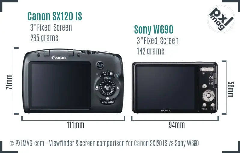 Canon SX120 IS vs Sony W690 Screen and Viewfinder comparison