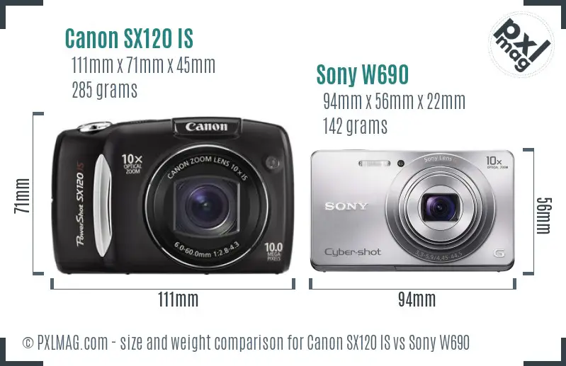 Canon SX120 IS vs Sony W690 size comparison