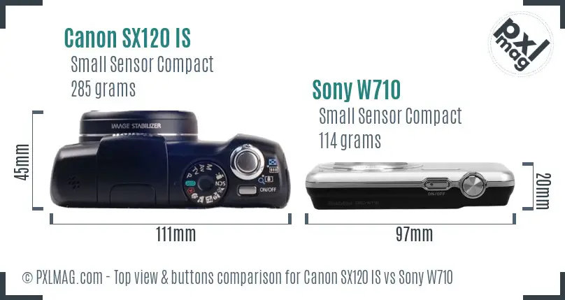 Canon SX120 IS vs Sony W710 top view buttons comparison Canon SX120 IS vs Sony W710 top view buttons comparison