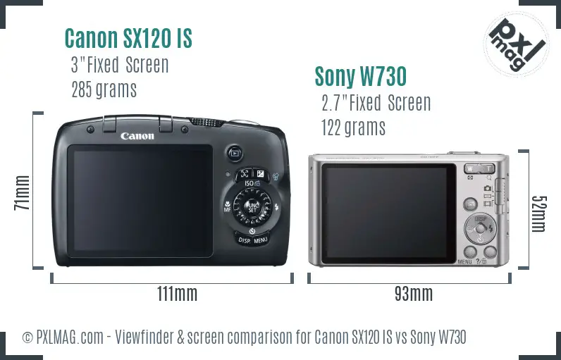 Canon SX120 IS vs Sony W730 Screen and Viewfinder comparison Canon SX120 IS vs Sony W730 Screen and Viewfinder comparison