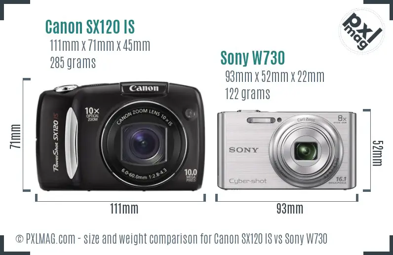 Canon SX120 IS vs Sony W730 size comparison Canon SX120 IS vs Sony W730 size comparison