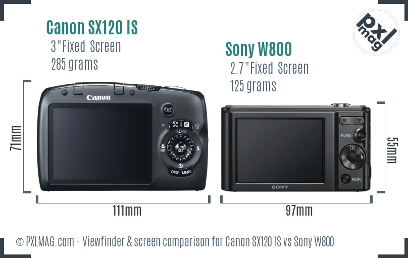 Canon SX120 IS vs Sony W800 Screen and Viewfinder comparison