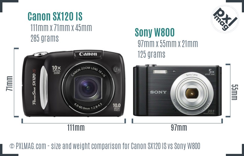 Canon SX120 IS vs Sony W800 size comparison
