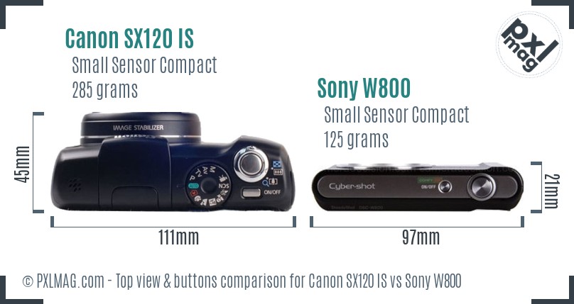 Canon SX120 IS vs Sony W800 top view buttons comparison