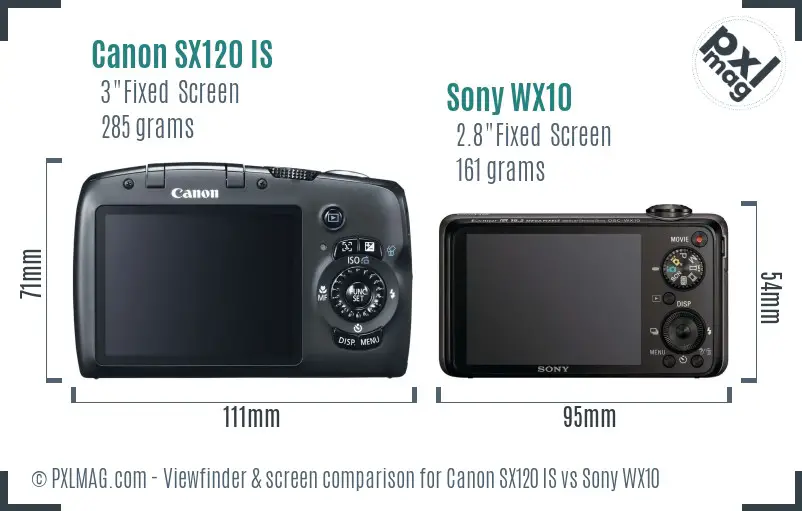 Canon SX120 IS vs Sony WX10 Screen and Viewfinder comparison