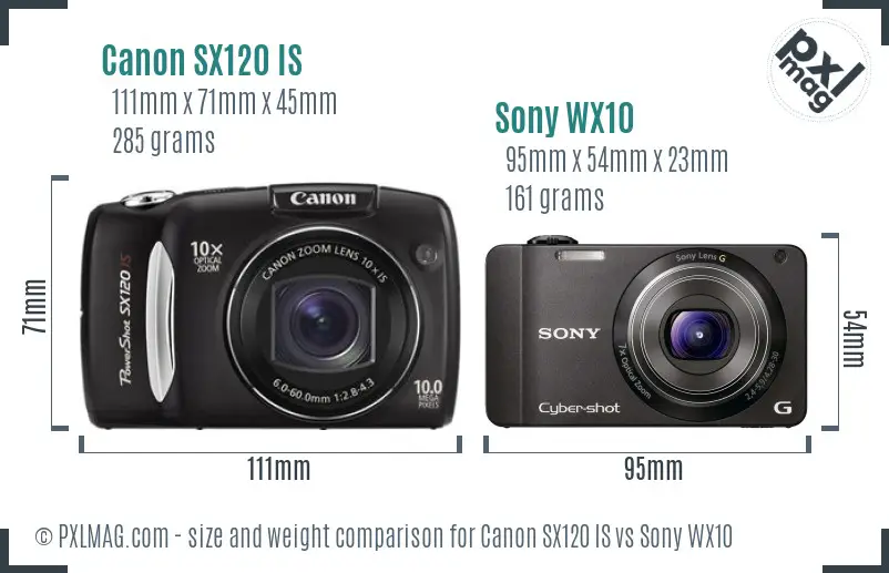 Canon SX120 IS vs Sony WX10 size comparison