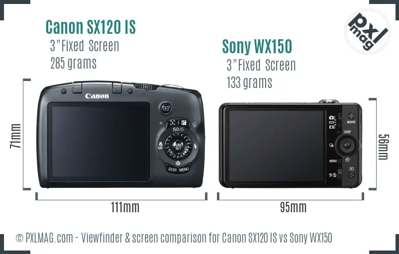 Canon SX120 IS vs Sony WX150 Screen and Viewfinder comparison