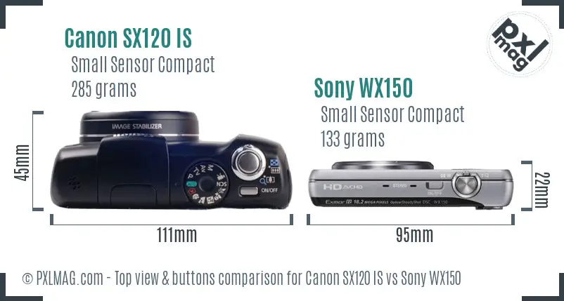 Canon SX120 IS vs Sony WX150 top view buttons comparison