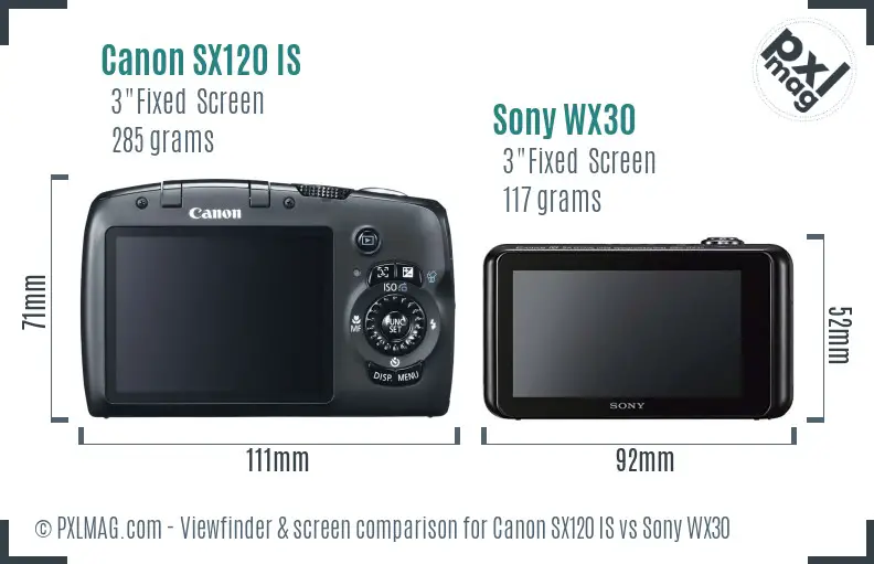 Canon SX120 IS vs Sony WX30 Screen and Viewfinder comparison Canon SX120 IS vs Sony WX30 Screen and Viewfinder comparison
