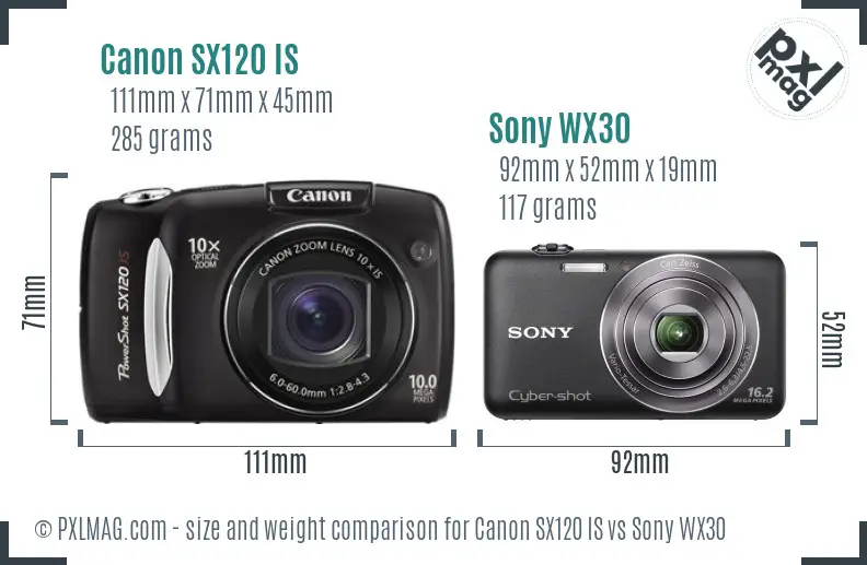 Canon SX120 IS vs Sony WX30 size comparison Canon SX120 IS vs Sony WX30 size comparison
