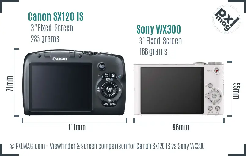 Canon SX120 IS vs Sony WX300 Screen and Viewfinder comparison