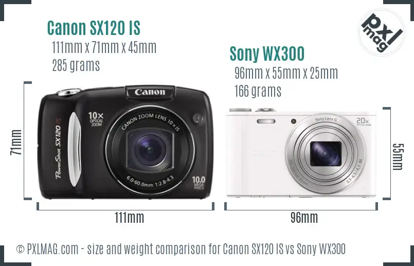 Canon SX120 IS vs Sony WX300 size comparison