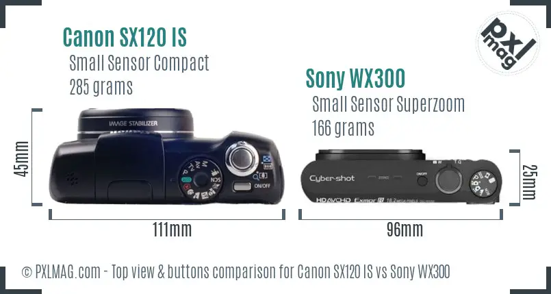 Canon SX120 IS vs Sony WX300 top view buttons comparison