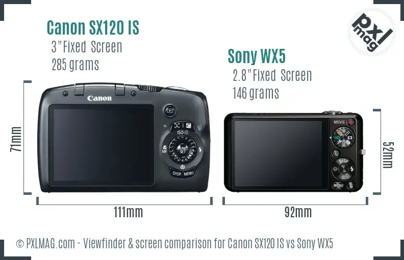 Canon SX120 IS vs Sony WX5 Screen and Viewfinder comparison