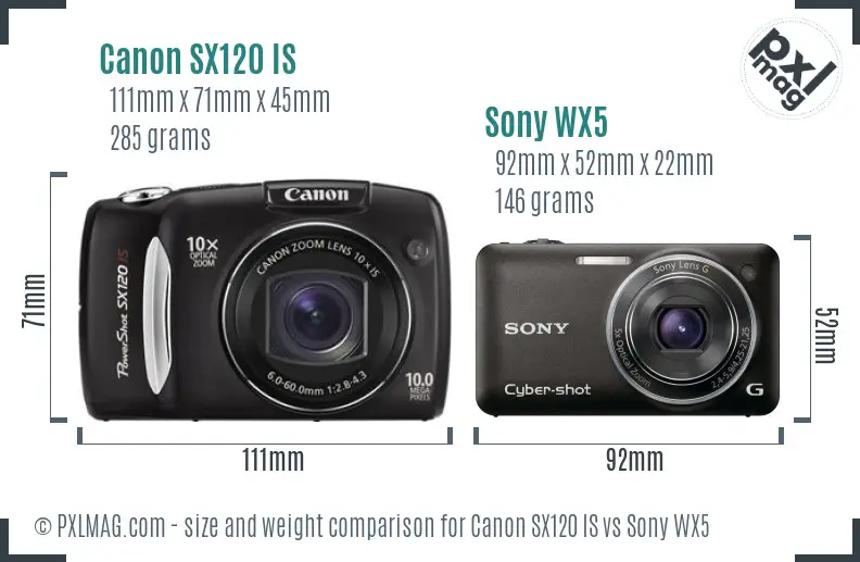 Canon SX120 IS vs Sony WX5 size comparison
