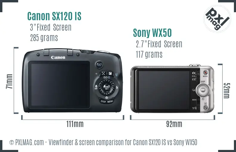 Canon SX120 IS vs Sony WX50 Screen and Viewfinder comparison