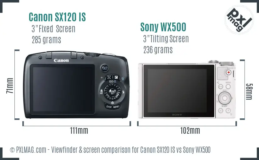 Canon SX120 IS vs Sony WX500 Screen and Viewfinder comparison
