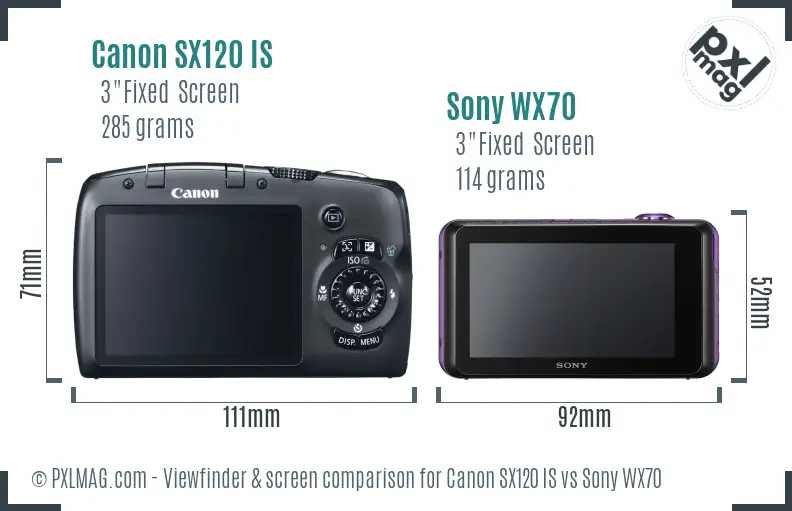 Canon SX120 IS vs Sony WX70 Screen and Viewfinder comparison