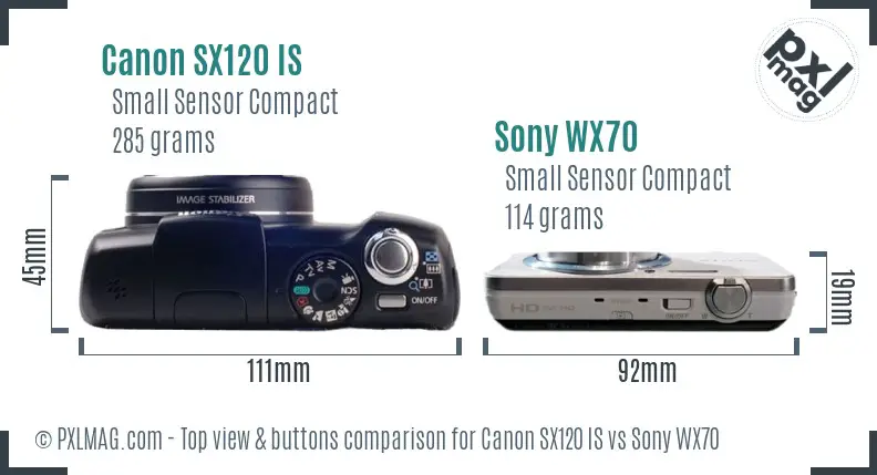 Canon SX120 IS vs Sony WX70 top view buttons comparison