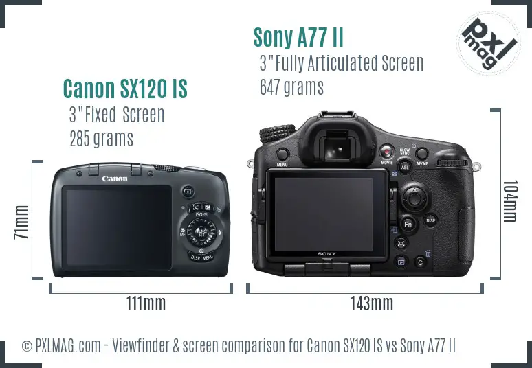 Canon SX120 IS vs Sony A77 II Screen and Viewfinder comparison