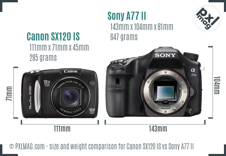Canon SX120 IS vs Sony A77 II size comparison