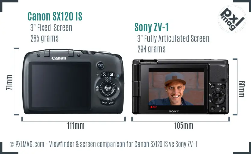 Canon SX120 IS vs Sony ZV-1 Screen and Viewfinder comparison Canon SX120 IS vs Sony ZV-1 Screen and Viewfinder comparison