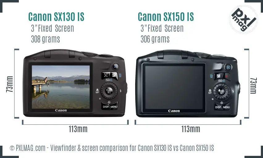 Canon SX130 IS vs Canon SX150 IS Screen and Viewfinder comparison
