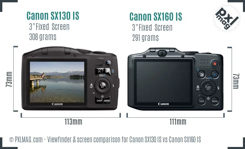 Canon SX130 IS vs Canon SX160 IS Screen and Viewfinder comparison