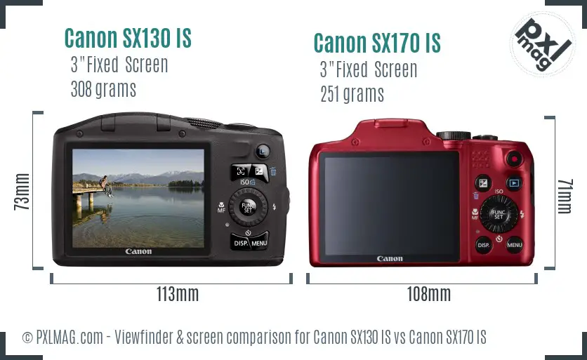 Canon SX130 IS vs Canon SX170 IS Screen and Viewfinder comparison